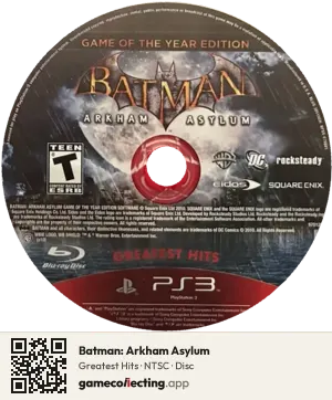 Batman: Arkham Asylum PlayStation 3, NTSC disc