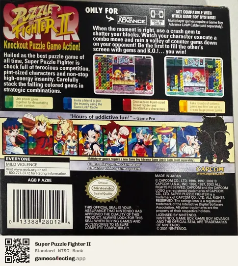 Super Puzzle Fighter II Game Boy Advance, NTSC box back