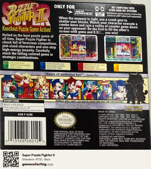 Super Puzzle Fighter II Game Boy Advance, NTSC box back