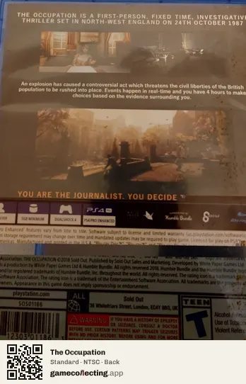 The Occupation PlayStation 4, NTSC box back