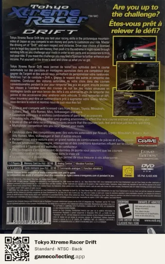 Tokyo Xtreme Racer Drift PlayStation 2, NTSC box back