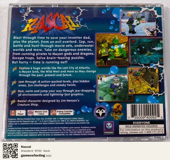 Rascal PlayStation, NTSC box back