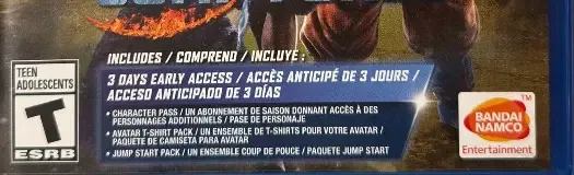 Jump Force, the ESRB box on its front