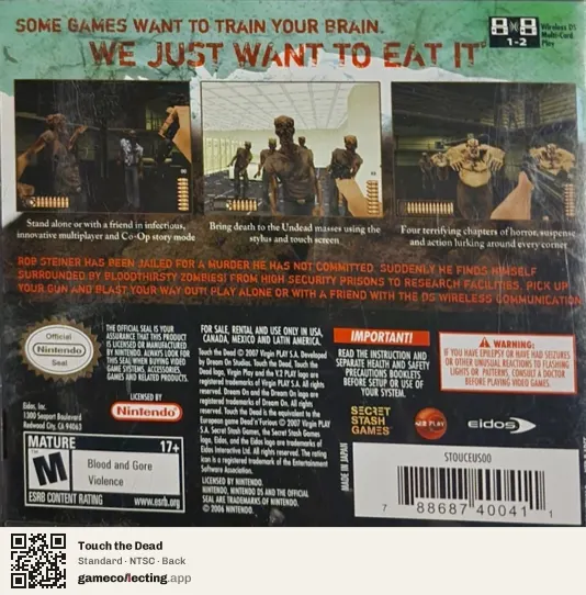 Touch the Dead Nintendo DS, NTSC box back