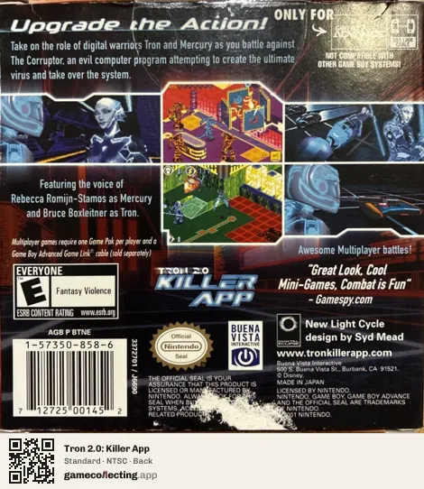 Tron 2.0: Killer App Game Boy Advance, NTSC box back
