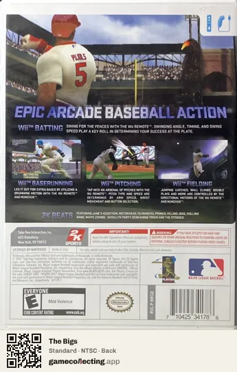 The Bigs Nintendo Wii, NTSC box back
