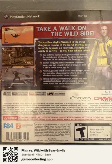 Man vs. Wild with Bear Grylls PlayStation 3, NTSC box back