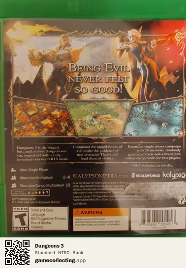 Dungeons 3 Xbox One, NTSC box back