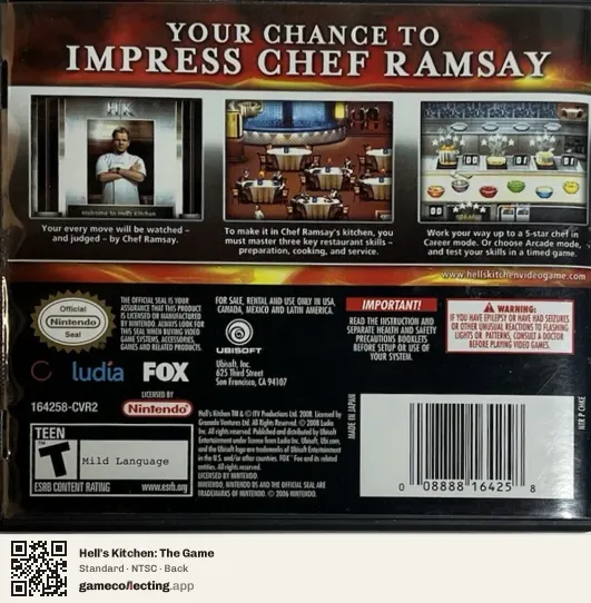 Hell's Kitchen: The Game Nintendo DS, NTSC box back
