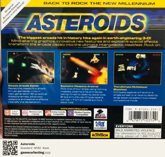 Asteroids PlayStation, NTSC box back