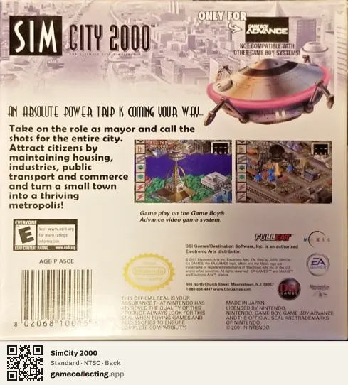 SimCity 2000 Game Boy Advance, NTSC box back