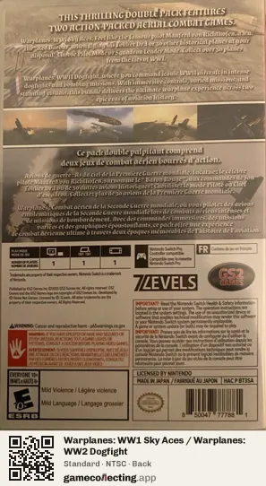 Warplanes: WW1 Sky Aces / Warplanes: WW2 Dogfight Nintendo Switch, NTSC box back