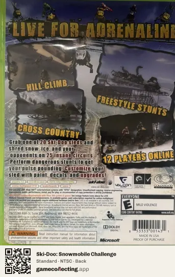 Ski-Doo: Snowmobile Challenge Xbox 360, NTSC box back