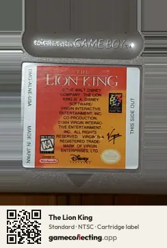 The Lion King Game Boy, NTSC cartridge label
