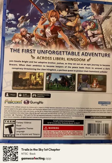 Trails in the Sky 1st Chapter PlayStation 5, NTSC box back