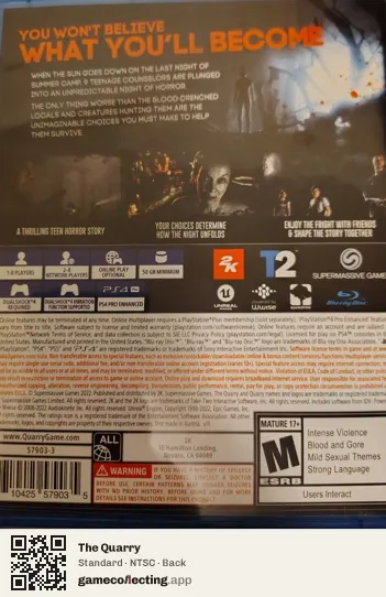 The Quarry PlayStation 4, NTSC box back