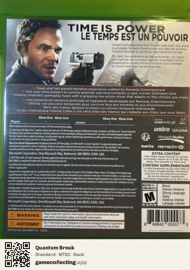 Quantum Break Xbox One, NTSC box back