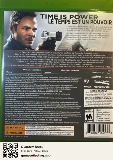 Quantum Break Xbox One, NTSC box back