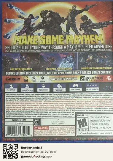 Borderlands 3 PlayStation 4, NTSC box back