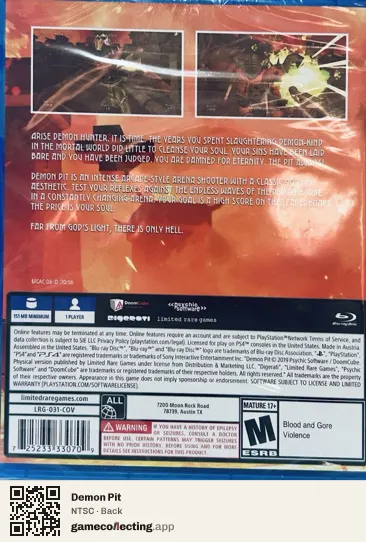 Demon Pit PlayStation 4, NTSC box back