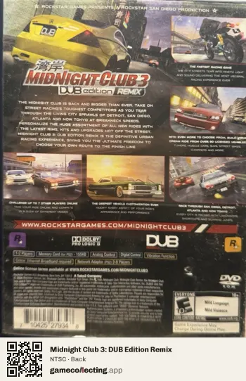 Midnight Club 3: DUB Edition Remix PlayStation 2, NTSC box back