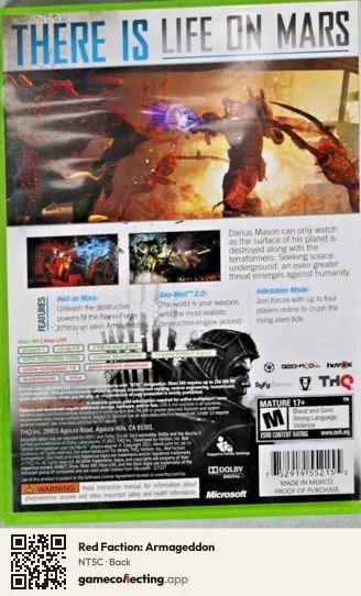Red Faction: Armageddon Xbox 360, NTSC box back