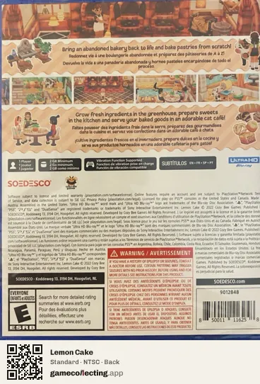 Lemon Cake PlayStation 5, NTSC box back