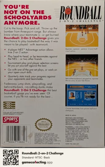 Roundball: 2-on-2 Challenge Nintendo Entertainment System, NTSC box back