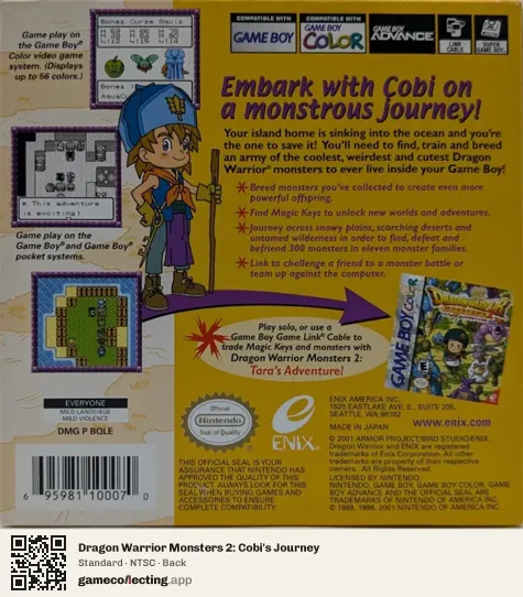 Dragon Warrior Monsters 2: Cobi's Journey Game Boy Color, NTSC box back