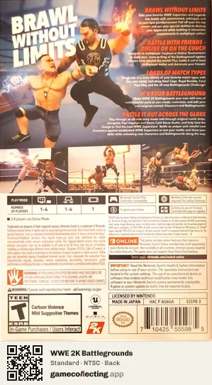 WWE 2K Battlegrounds Nintendo Switch, NTSC box back
