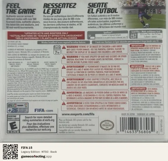 FIFA 15 Nintendo 3DS, NTSC box back