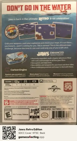 Jaws: Retro Edition Nintendo Switch, NTSC box back