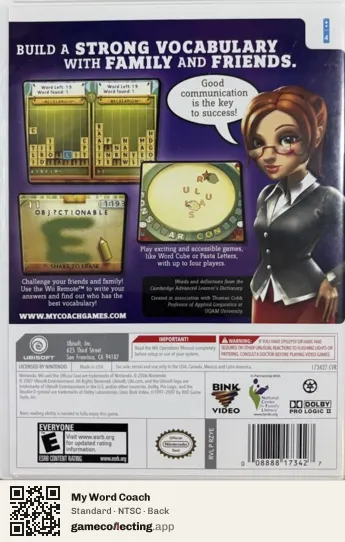 My Word Coach Nintendo Wii, NTSC box back