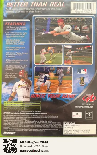 MLB SlugFest 20-04 Xbox, NTSC box back