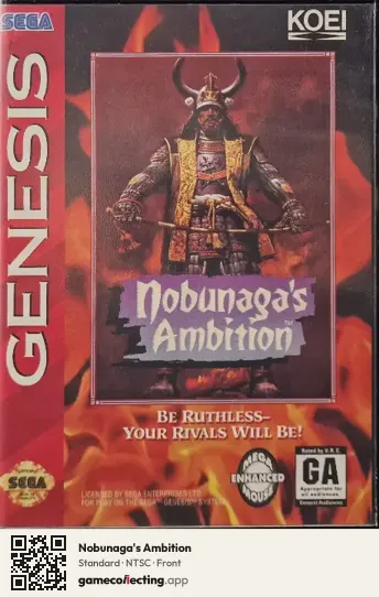 Nobunaga's Ambition Sega Mega Drive / Genesis, NTSC box front