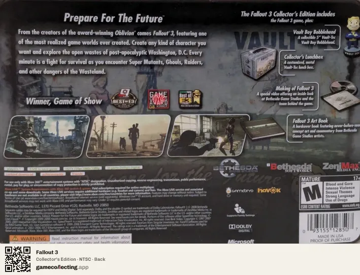 Fallout 3 Xbox 360, NTSC box back