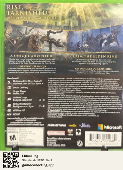 Elden Ring Xbox Series X, NTSC box back
