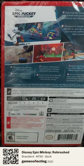 Disney Epic Mickey: Rebrushed Nintendo Switch 2, NTSC box back