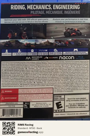 RiMS Racing PlayStation 4, NTSC box back