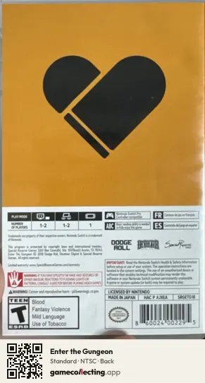 Enter the Gungeon Nintendo Switch, NTSC box back