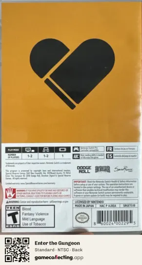 Enter the Gungeon Nintendo Switch, NTSC box back