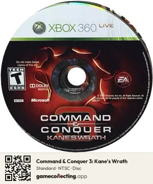 Command & Conquer 3: Kane's Wrath Xbox 360, NTSC disc