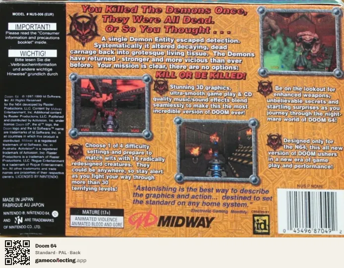 Doom 64 Nintendo 64, PAL box back