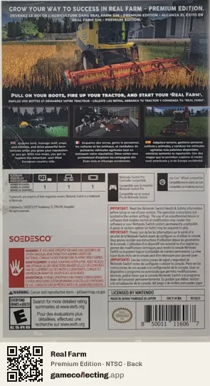 Real Farm Nintendo Switch, NTSC box back