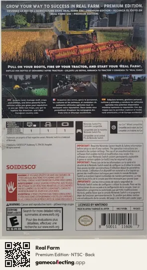 Real Farm Nintendo Switch, NTSC box back