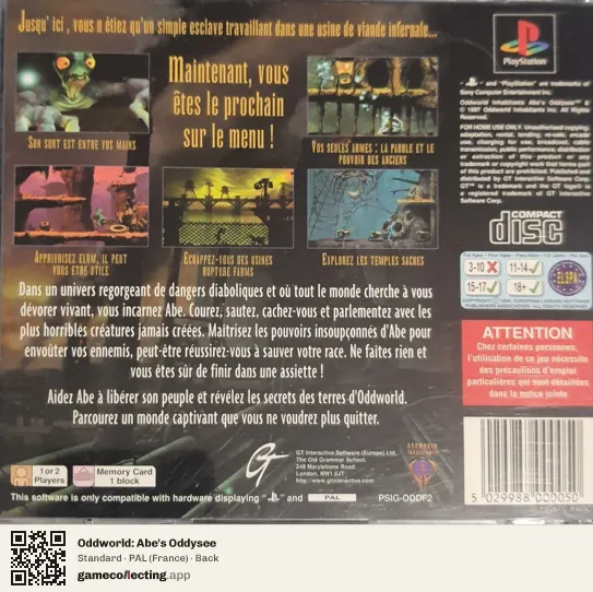 Oddworld: Abe's Oddysee PlayStation, France box back