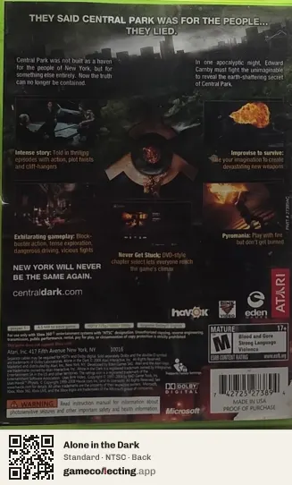 Alone in the Dark Xbox 360, NTSC box back