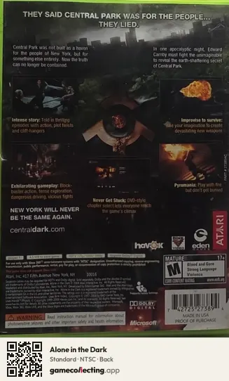 Alone in the Dark Xbox 360, NTSC box back