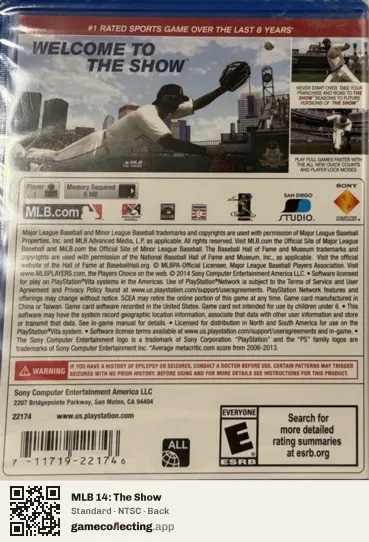 MLB 14: The Show PlayStation Vita, NTSC box back
