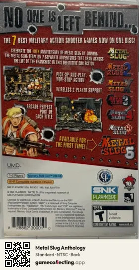 Metal Slug Anthology PlayStation Portable, NTSC box back